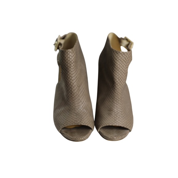 Jimmy Choo Shoes - Jimmy‎ Choo Grey Snakeskin Peep Toe Ankle Booties Cutout Buckle Heels Size 38